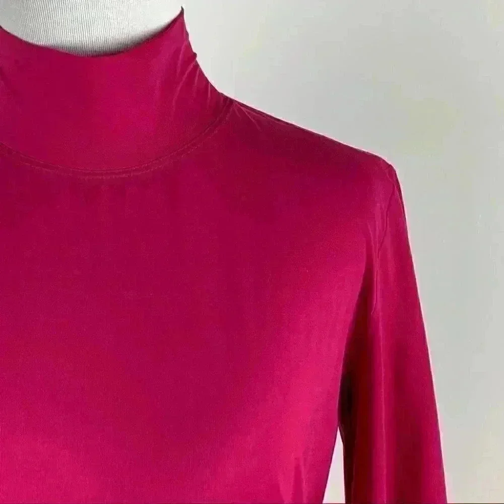 New St. John top size S Cosmo pink long sleeve mock turtleneck stretch career
